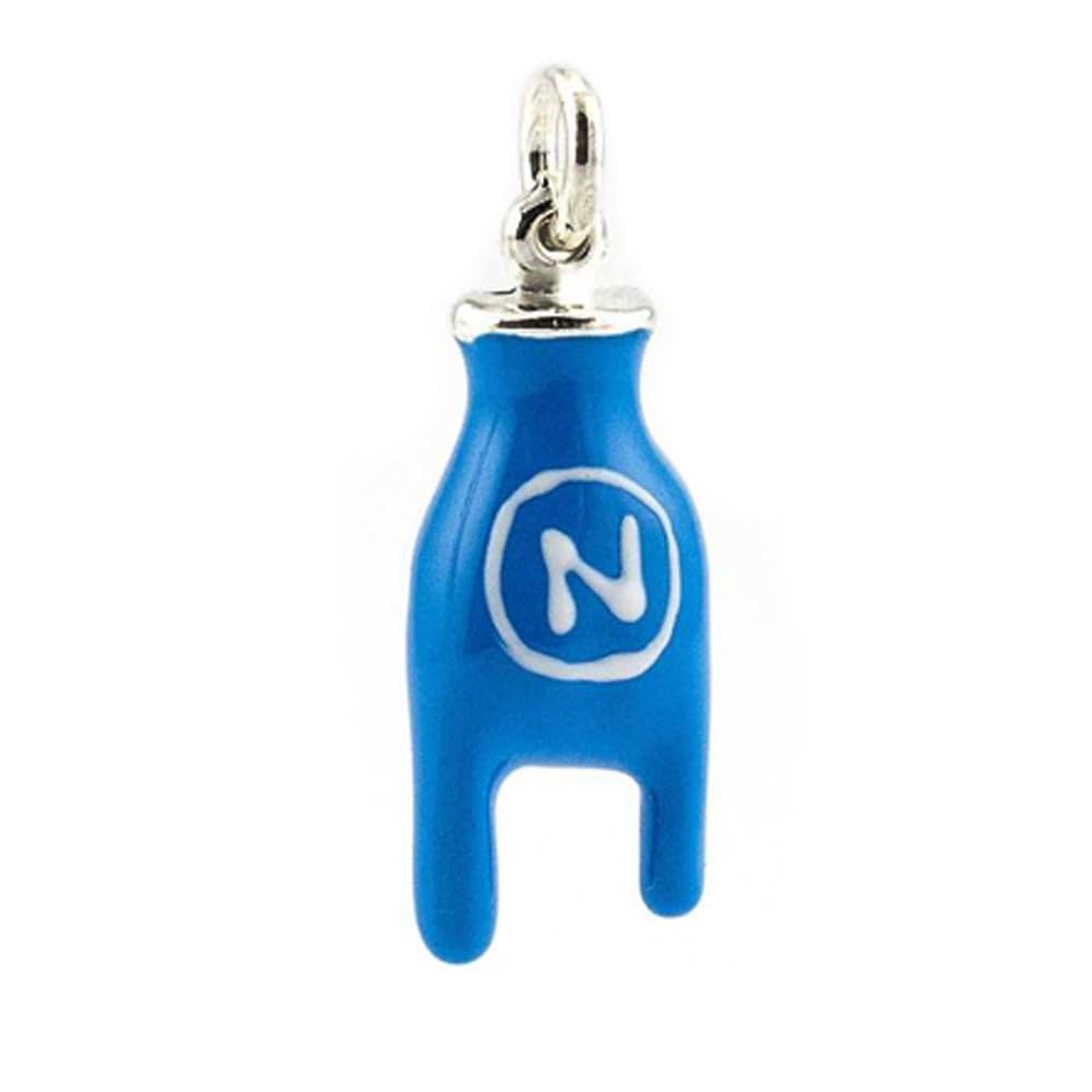 Ciondolo portafortuna scaramantico mano corna uomo pendente argento 925 smalto azzurro bianco argento 925 smalto a fuoco colori Napoli Calcio gioiello uomo ragazzo scaramanzia lunghezza cm3 circa