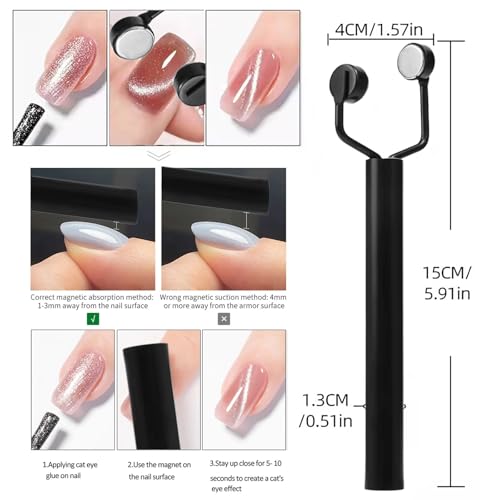Image of 3 IN 1 Cat Eye Nail Magnet U-Shaped Double Head Magnetic Gel Nail Polish Magnet Pen Magnets For Cat Eye Gel Polish Cat Eye Magnet For Nails Multifunctional Nail Design Tools (Black)