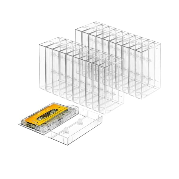 25-Pack Audio Cassette Storage Cases - Clear Plastic Cassette Tape Cases - Audio Storage Solution 4.28" L x2.75 W x0.6 H