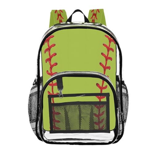 Green Baseball Ball Liner Clear Backpack Heavy Duty See Through Transparent PVC BookBag for Kids Boy Girl School Work