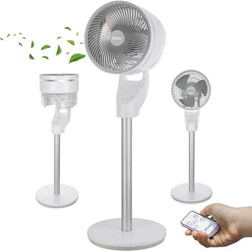 Zilan Standventilator leise mit Fernbedienung kraftvoller Ventilator mit Timer 60W energiesparend 3 Stufen hoher Luftdurchsatz oszillierend Bodenventilator Aircooler Standlüfter (Weiß mit FB)