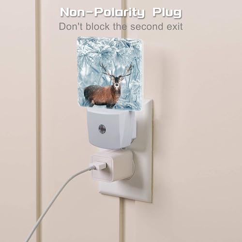 Image of Red Deer in Winter Forest Night Light Plug into Wall, Beautiful Christmas Scenery Dusk to Dawn Night Light,0.5w Energy Saving Sleep Friendly Nightlights for Kids Boys Girls Home Decor