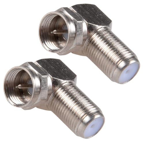 EZYUMM 2-Pack 90 Degree Coaxial Connector, Right Angle Coax Adapter for Flat Coaxial Cable, RG6 Male to Female, Low-Profile Wall & TV Installation (F-Type, Tool-Free)