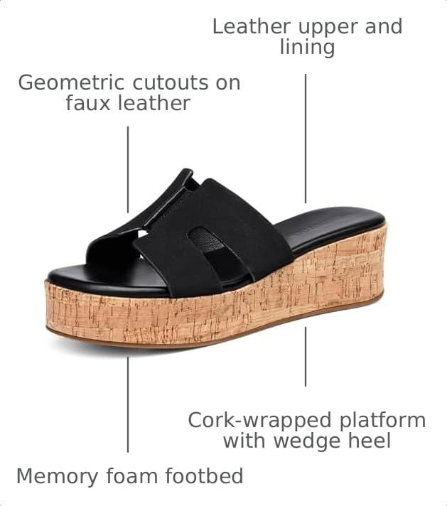 Image of Coutgo Womens Platform Wedge Sandals Open Toe Slip On Slides Cork Heeled Comfortable Shoes