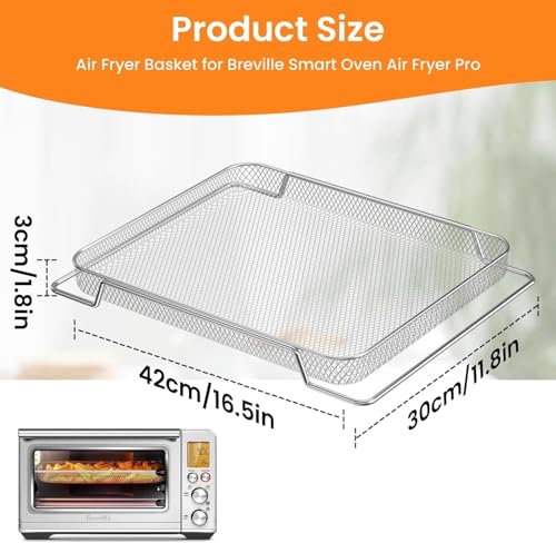 Image of 3PCS Air Fryer Basket for Breville BOV900BSS Smart Oven Pro Convection Oven | Brushed Stainless Steel Mesh Dehydrate Wire Rack Baskets Replacement Accessories for Breville BOV950 Toaster 16.5 inchx11.8 inchx1.8 inch