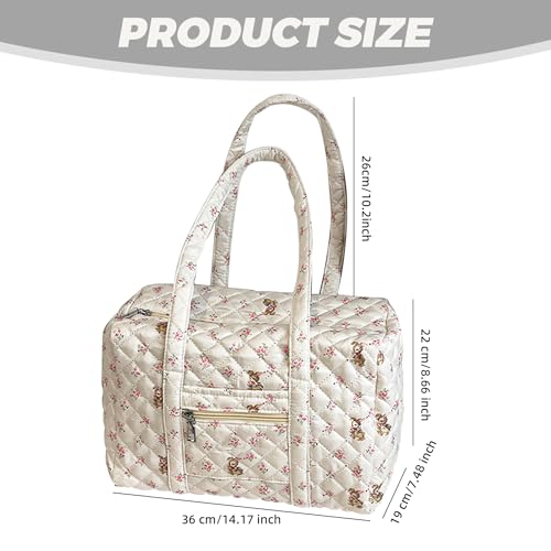 Puffer Duffle Bag for Women, Large Capacity Quilted Duffle Bag for Women, Cute Floral Puffer Tote Bag with Zipper for Girls Travel3