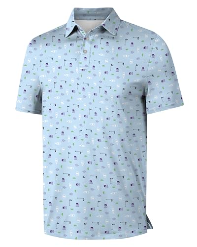 ISEEGZ Mens Golf Shirts Short Sleeve Funny Print Golf Polo Shirts for Men Lightweight Dry Fit Quick Dry Collared Golf Polos