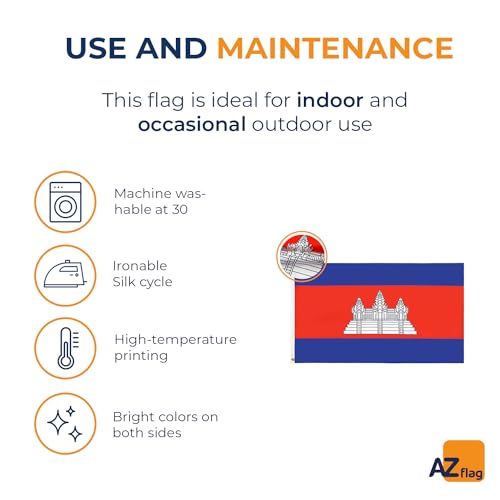 Image of AZ FLAG - Cambodia Flag - 3x5 Ft - 100D Polyester Cambodian Banner with Two Metal Grommets - Fade Resistant - Vivid Colors - 3' x 5' Feet - 150x90 Cm