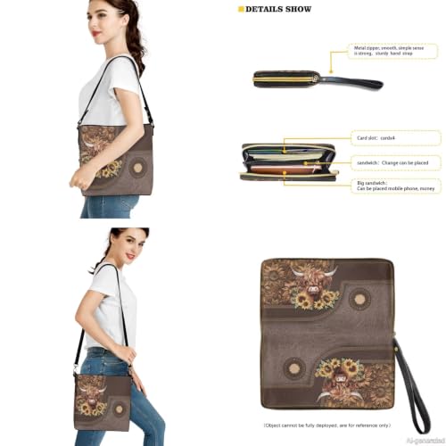 Image of Bucket Crossbody Bag Set for Women Lady, Leather Purse and Wallet Set Large Bucket Bag with Wallet