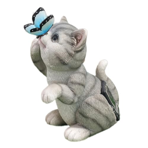Butterfly Cats Statue Garden Ornament Solar Light Lawn Decors Housewarming Gift