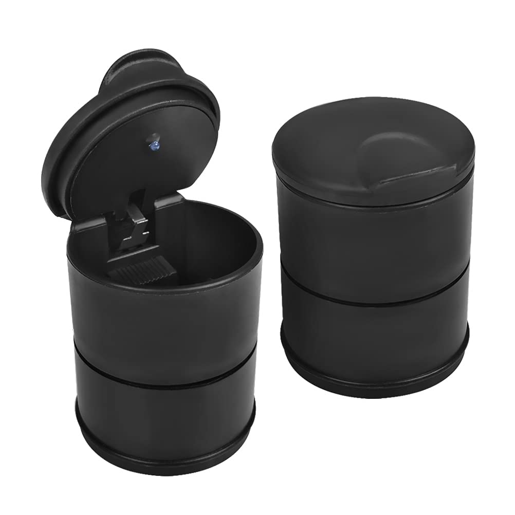 Posacenere Portatile Per Auto In Acciaio Inox Con LED Blu - Senza Fumo, Apertura One-Touch - Per Auto, Casa, Ufficio - copertina