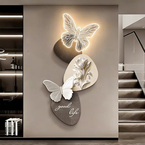 Art Mural 3D LED Néon Rose Papillon Lumineux Décoration Salon Moderne 80x40cm - 2