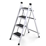 XCHSXYL Klappbare Trittleiter, 4 Stufen, 150 kg Tragkraft, leicht zu verstauen, Haushaltsleiter für...