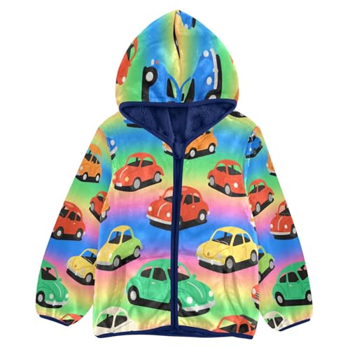 Colorful Rainbow Cars Toddler Fleece Jacket Girl Boys Hooded Fleece Jacket Coat Warm Outwear Zip-up 3-10T