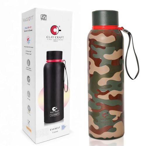 Image of CLAY CRAFT VACBOTT Everest Military Edition Double Wall|18 Hours Hot and 24 Hours|Cold Water Bottle Vacuum Insulated Flask Bottle 700ml, 1 Year Limited Warranty|Leak Proof|BIS Certified|Made in India