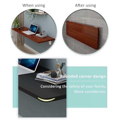 Table pliante murale en bois 70cm - Bureau à abattants flottant et compact - 5