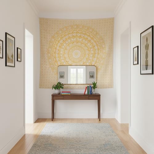Image of Craft Trade 54x84 Inches Psychedelic Yellow Cotton Mandala Ombre Wall Hanging Tapestry