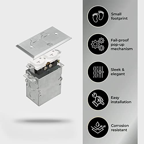 Select Lighting Slfb-Tr20-Ni 20A Receptacle Outlets, Tamper Resistant Electrical Floor Box With Flip Lid And Nickel Plated Brass Cover, Retractable Recessed Socket For Kitchen, Countertops & Floors #TOP5