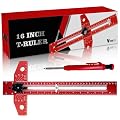 Woodworking Scriber Marking Line Ruler T Type Woodworking Ruler 16 inch Layout and Measuring Tools Precision Marking T-Ruler Positioning Scribing(Red)