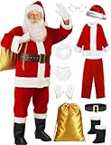 Opemon Christmas Santa Claus Costume Suit Adults Men 10Pcs Professional Santa Outfits Xmas Costume for Holiday Party XL