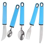 Vaguelly 1 Satz Produkte zur Unterstützung älterer Menschen senioren besteck Essbesteck für Senioren Rutschfeste Tischbesteck Anti-Schüttel-Löffel älterer Hilfslöffel Utensil -Griff Blue
