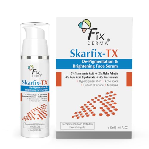 Fixderma Skarfix-TX Face Serum with 4% Kojic Acid, 4% Niacinamide Serum, 3% Tranexamic Acid & 2% Alpha Arbutin | Treats Hyper Pigmentation & Melasma | Reduce Acne Spots | brightening the Skin – 30ml