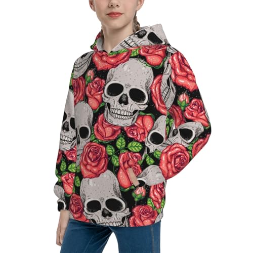 Skull and Roses Kid Hoodies Boys Sweatshirts Girls Pullover with Pocket2