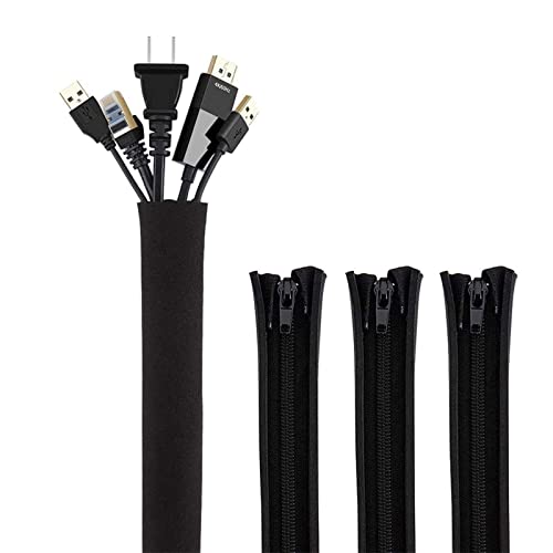 Image of CableCreation Cable Management Sleeve,4Pack Cord Management Sleeves with Zipper and Bundling Ties for TV /Computer /Home Entertainment Cable Wrap Cover Organizer (19-20 Inch /Black)