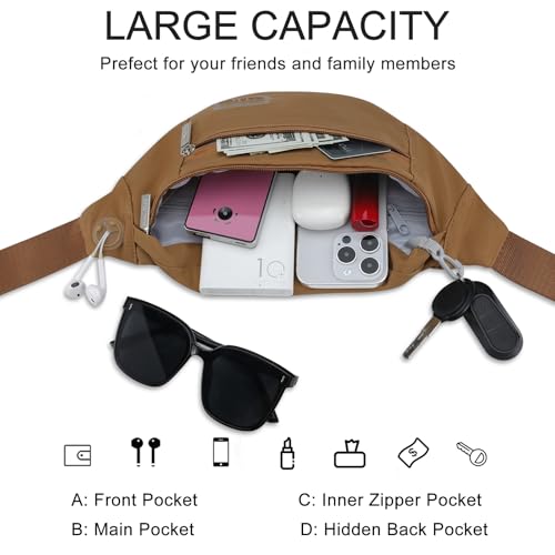 Image of MAXTOP Large Crossbody Fanny Pack with 4-Zipper Pockets,Gifts for Enjoy Sports Festival Workout Traveling Running Casual Hands-Free Wallets Waist Pack Phone Bag Fits All Phones(Brown)