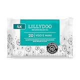 Salviettine detergenti viso e mani LILLYDOO, 20 pezzi, 100% salviettine senza plastica, senza profumi (Confezione da 4)