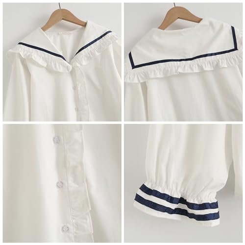 Japanese Long Sleeve Blouses Teens Sailor Collar Button Up Shirt School Uniform Dressy Casual Cute Cardigan Tops4