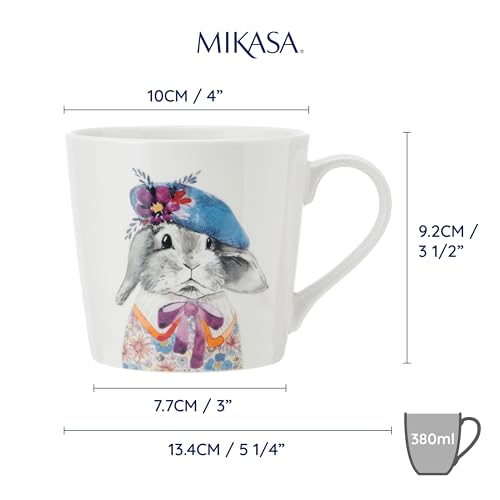 Mikasa Tipperleyhill Porcelanowy kubek, kubek z porcelany o pojemności 380 ml z detalami z prawdziwego złota, nowatorski kubek na kawę i herbatę z nadrukiem zwierzęcym, zapakowany w pudełko prezentowe