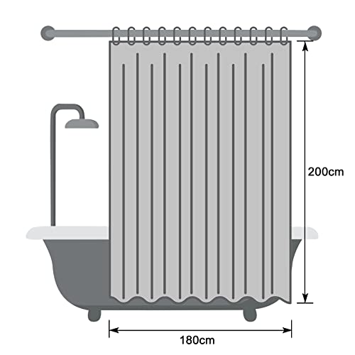 EurCross Transparent Duschvorhang 180x200 mit 5 Magnete Unten für Badewanne, Antischimmel Wasserdicht Duschvorhänge, Plastik PEVA Badvorhang für Badezimmer mit 12 Haken