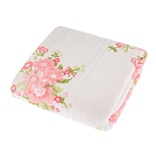 Homescapes 100% Baumwolle Frottee Handtuch Creme mit Vintage Blumen Print und gestickter Bordüre – Ansicht 1