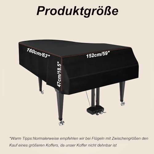 Cutfouwe Grand Piano Cover,Flügel Klavier Abdeckung -Kunstleder Klavier staubschutz-Schwarze Grand Piano Abdeckung -Wasserdicht-staubdicht,Schwarz,160cm