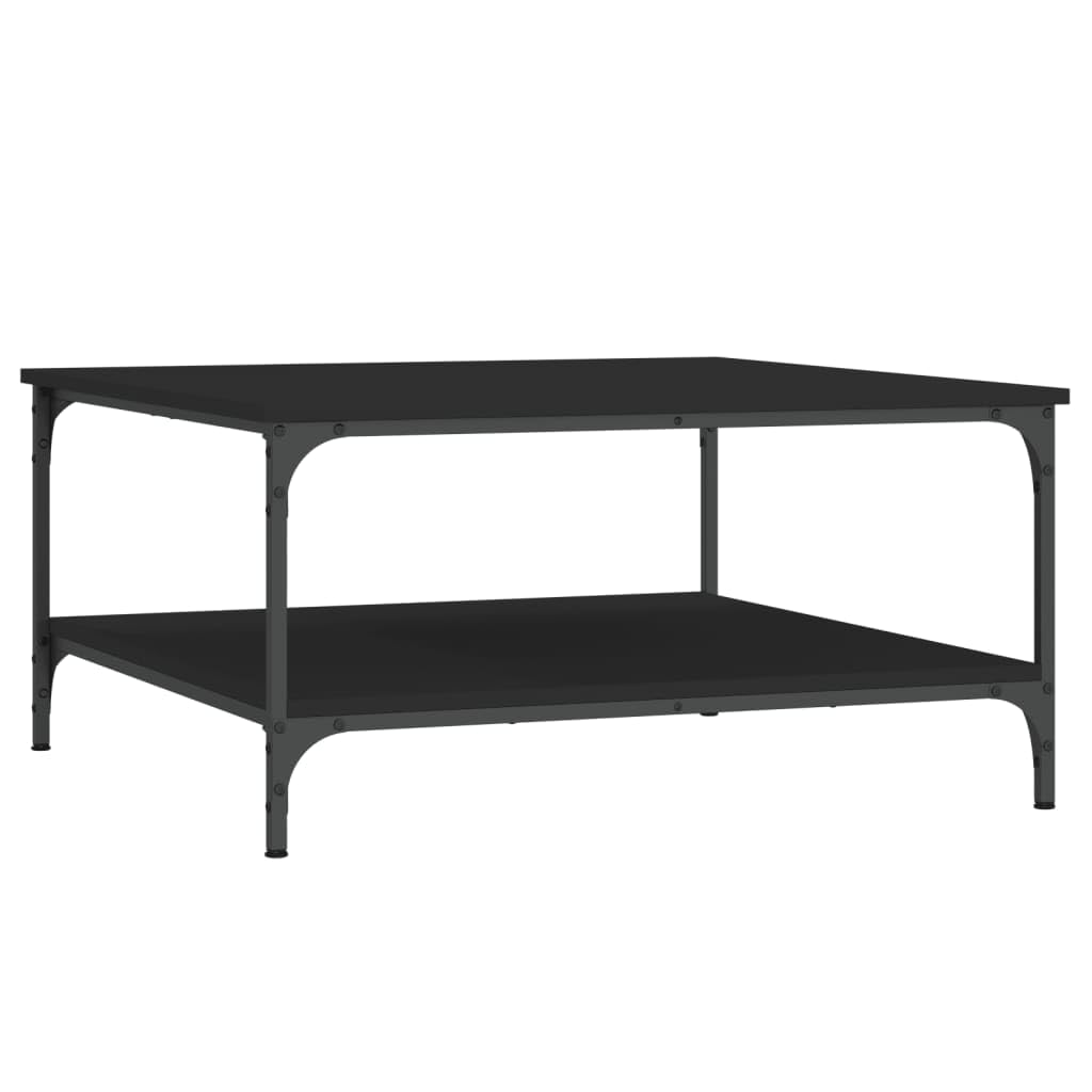 Mesa de centro negra (80 x 80 x 40 cm, de madera con marco de metal, diseño moderno con estante, resistente y duradero, para salón, dormitorio, ambiente elegante