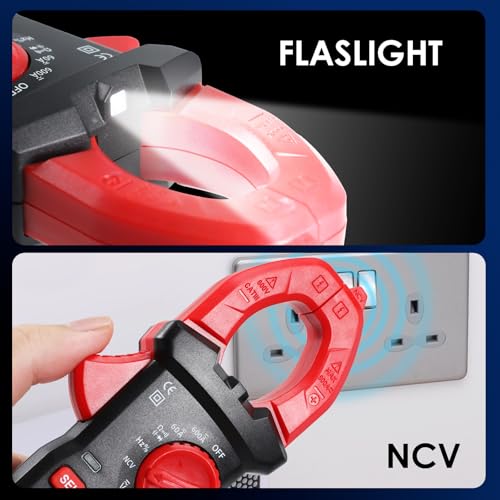 Digitales Zangenmessgerät Multimeter für Wechsel-/Gleichstrom und -spannung, Temperatur, Kapazität, Frequenz, Dioden, Durchgang, berührungslose Spannungsprüfung für Elektriker