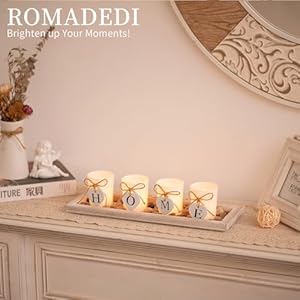 Romadedi farmhouse centerpiece candle holder decor rustic wooden tray with 4 glass tealight candles holders for coffee table home decorations living room fireplace kitchen housewarming gifts  urban country home decor
