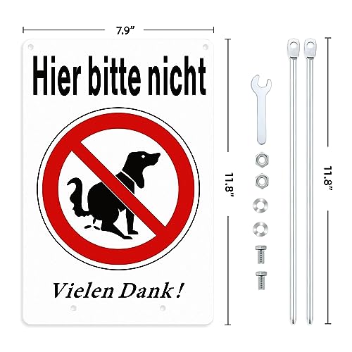 SINMAO Hundeschilder für Gartenzaun Schild Metall mit Erdspieß Alu Schild Hunde Verboten Lustig 30x20cm Inklusive Montagezubehör und Schraubenschlüssel
