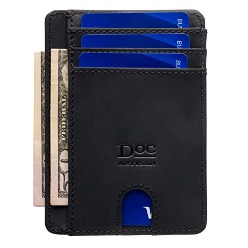 Slim Leather Wallet for Men | 100% Genuine Full Grain Leather | Minimalist Front Pocket Wallet (Black)2