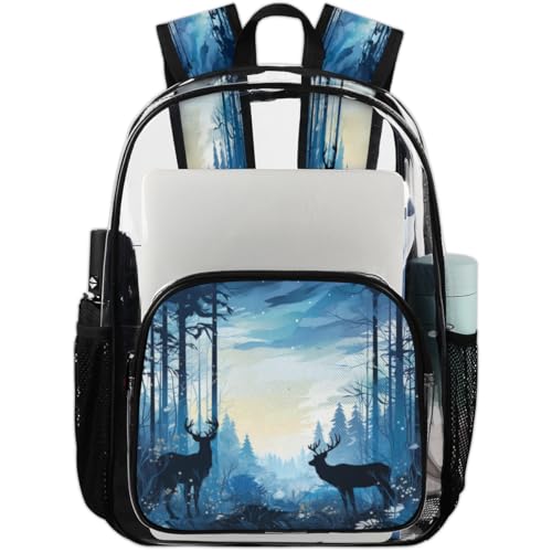 Forest Elk Animal Clear Backpack, Stadium Backpack for Women Men Adult Concert Festival Work Daily Travel