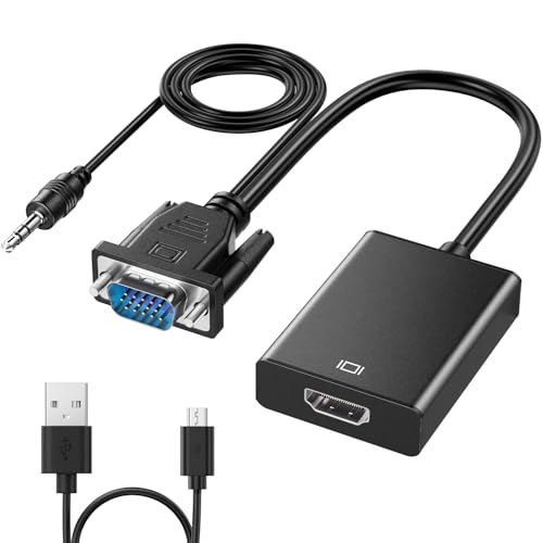 NEUTYPECHIC Adapter, Buchse Stecker mit Audio, Adapter VGA HDMI 1080p, VGA Buchse f&uuml;r Computerhost, Laptop, Alles in Einem, HDMI Stecker f&uuml;r Monitor,Fernseher,Projektor,25CM