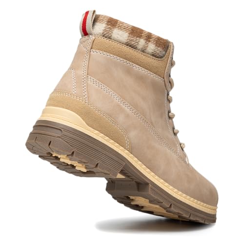 Image of COTTIMO Snow Hiking Winter Boots for Women - Casual Brown Combat Work Boot - Non-slip Fur-Lined Ankle Boots - Fashion Boots Waterproof Leather Shoes