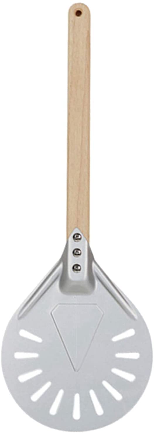 Inzopo Round Perforated Pizza Peel, Aluminum Pizza Peel Pizza Turning Peel Round Pizza Paddle with Wood Handle for Baking Homemade Pizza Bread
