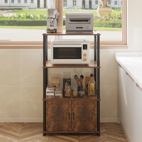 Image of Amazon Brand - Umi 3-Tier Microwave Stand with Storage Cabinet, Kitchen Storage Rack, Baker's Rack, Bookshelf, Printer Stand, Multipurpose Standing Shelf Unit with Doors for Kitchen, Living Room