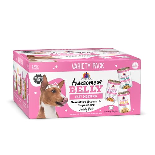 Weruva Awesome Belly Wet Dog Food Sensitive Stomach Superhero Variety Pack 14oz Can (Pack of 9)