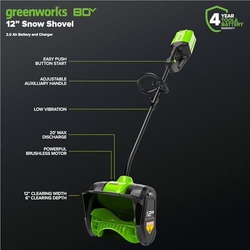Greenworks 80V 12-Inch Electric Cordless Snow Shovel, 20ft Throwing Distance, 6" Deep Clearing, Snow Thrower Blower Removal Tool for Patio/Driveway/Winter Storm, 2.0Ah Battery&Charger Included - 1