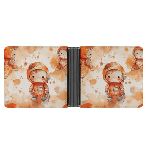 Men's Leather Wallet Bifold Wallet for Men Light White And Orange Slim Wallet with Multiple Card Classic Passcase Mens Card Holder