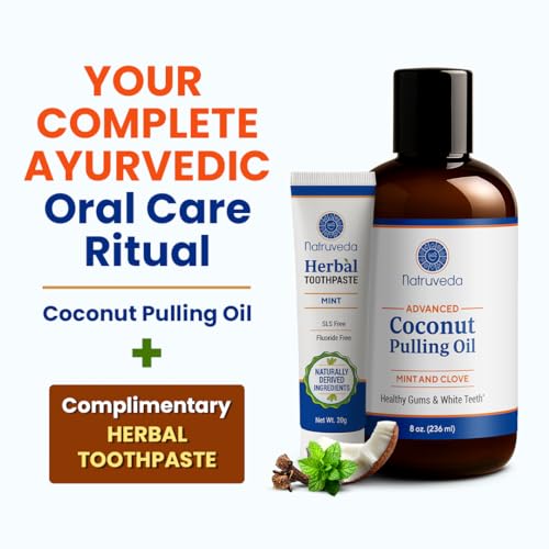 Image of Natruveda Coconut Oil Pulling Mouthwash - 8 oz, Virgin Clove & Mint Blend, Ayurvedic Oral Rinse for Teeth Whitening, Natural Mouthwash for Gums, Gentle Pulling Oil for Daily Use