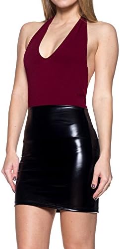 J2 LOVE Made in USA Faux Leather Mini Skirt,Small,Metallic Black